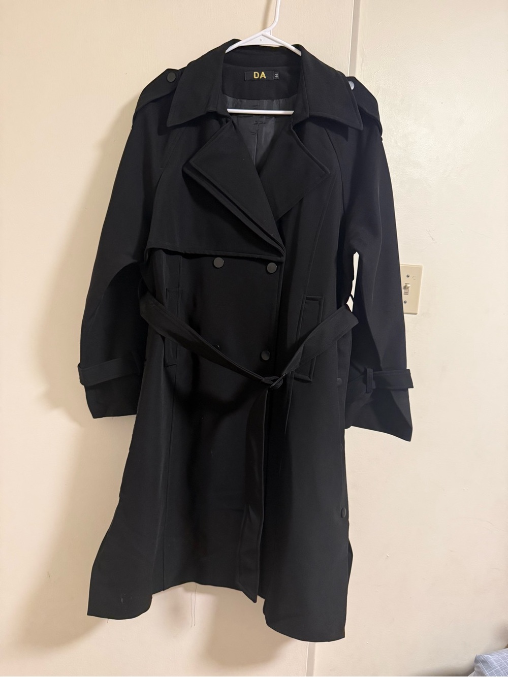 Black Double-Breasted Trench Coat with Belt